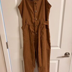 SHEIN Brown Button-Front Sleeveless Utility Jumpsuit